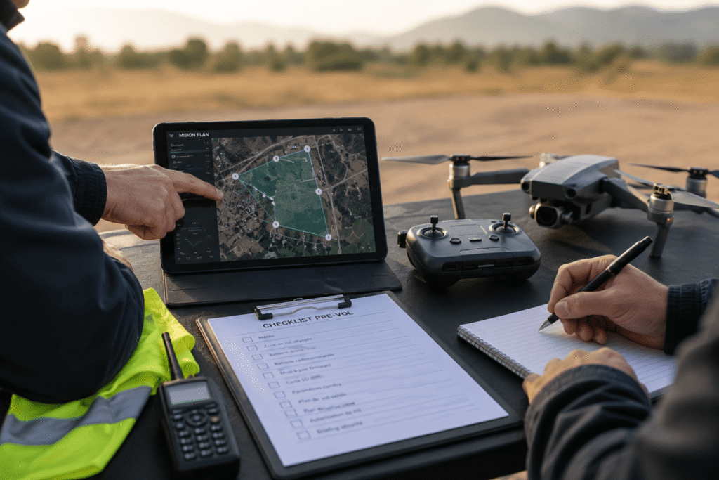 Briefing avant un vol pratique en formation drone professionnelle